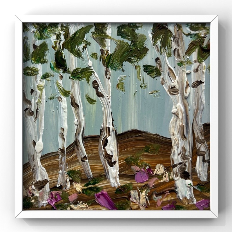 Lake Placid Region Birch Tree Abstraction Artwork for Winter Cabin Style Decor
