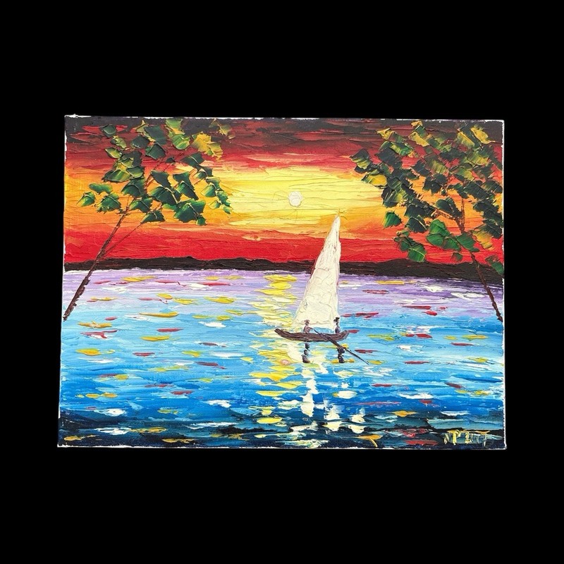 Natasha Petrosova Original Oil Painting, “On A Boat” 2017 9×12