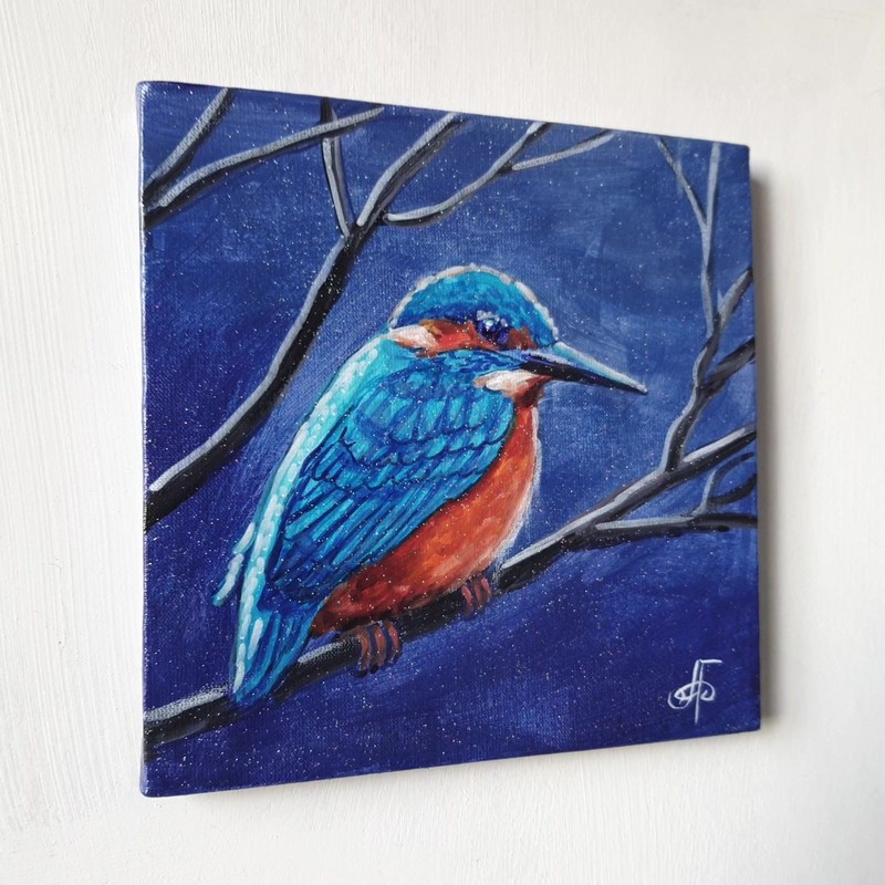 Colorful Kingfisher Bird Wall Art Wildlife Nature Canvas Painting Ukraine Artist gallery