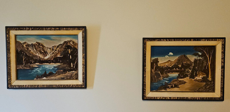 Set of 2 Vintage Japanese Bark and Moss Framed Art Pictures 16 x 12.5 in