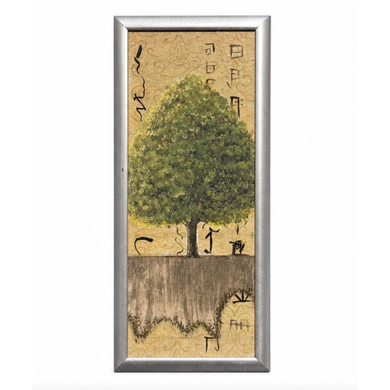 Asian Inspired Tree of Life Mixed Media Framed Wall Art Silver Frame