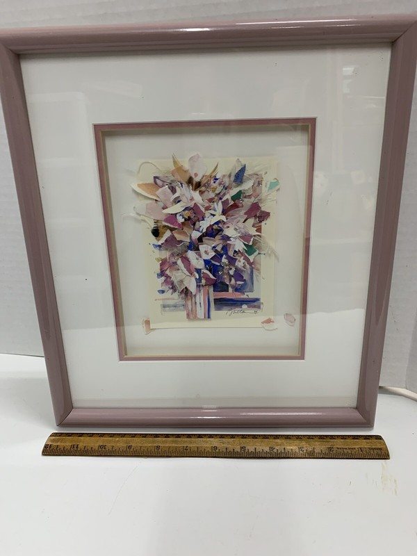 Floral Paper Cut Painting Abstract Original Art Signed Dated ‘94 Framed 12x13” gallery