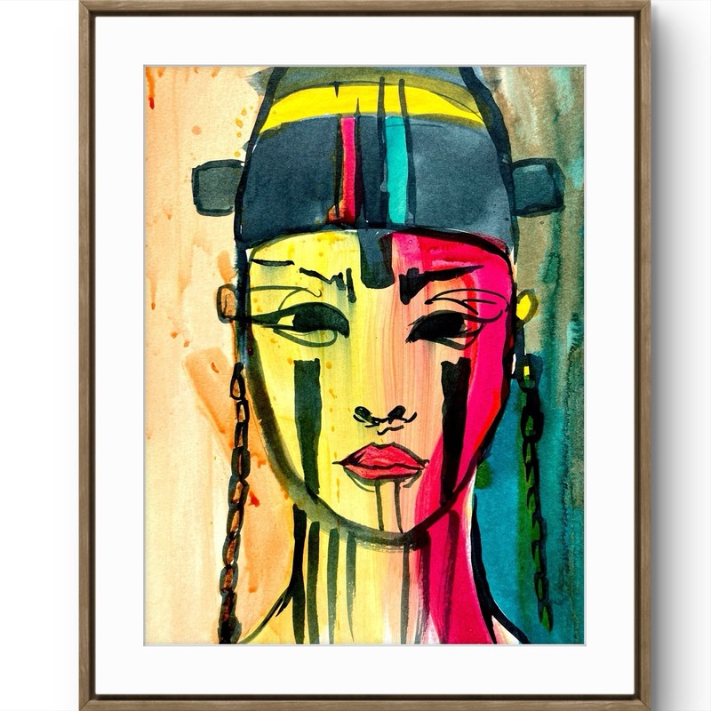 TITA PAINTZ Watercolor Warrior Queen Woman Portrait Hand Painted Wall Art 9×12