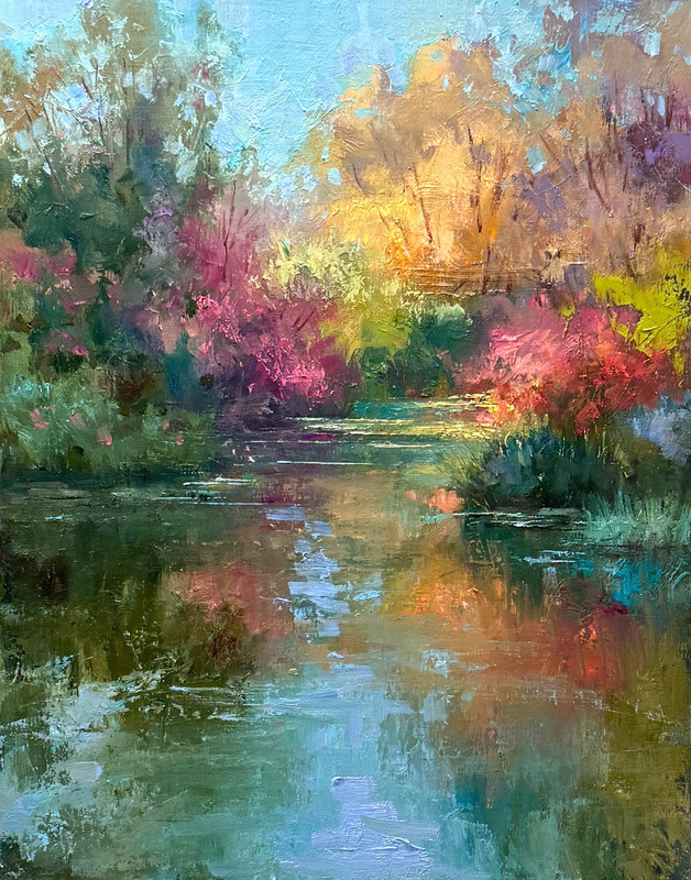 Autumn Lake oil painting original landscape impressionism art by Emiliya Lane