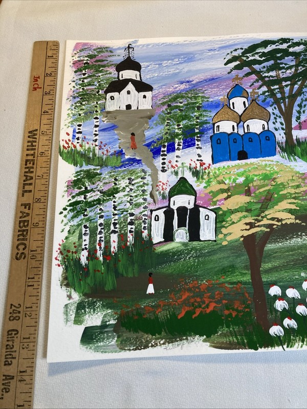 Original Painting Russian Eastern Orthodox Church Flower Tree Country Landscape gallery