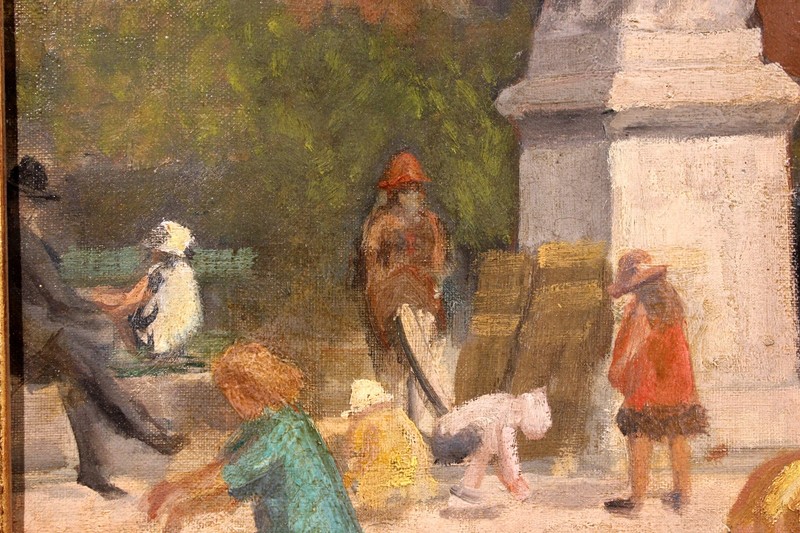 Beautiful Parisian 20th Century Oil Panting by A. Paris Children at the Park gallery