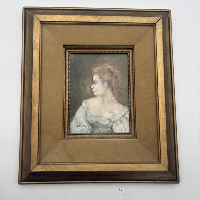 Vintage J O’Leary Young Woman Portrait Oil Painting Framed Irish Wall Art 15×13