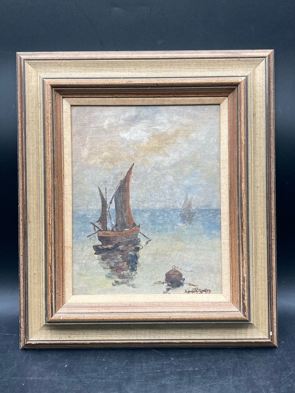 Antique Louis F. Goetz Signed Original Nautical Oil Painting