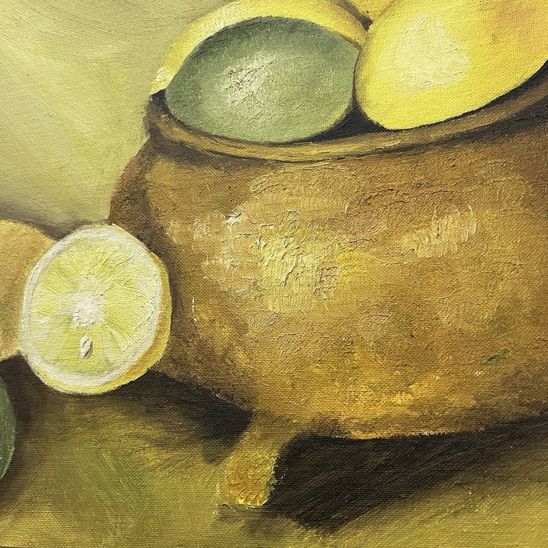 Vintage 1972 Oil Painting Lemons Limes Still Life Signed J Rodriguez Framed gallery