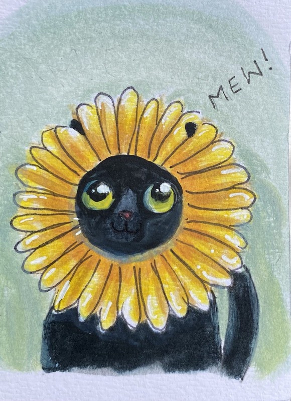 ACEO Original Mixed Media Painting Art Cat