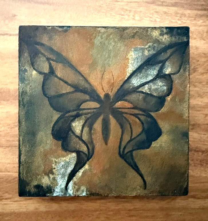 Small Art Contemporary Abstract Butterfly Painting on Wood Panel Shelf Sitter gallery
