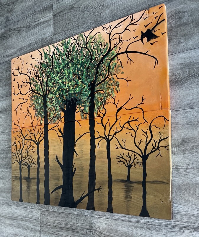 Tree Art, Wood Painting, Nature Painting, Gold, Orange Art, Wood Art, Autumn, gallery