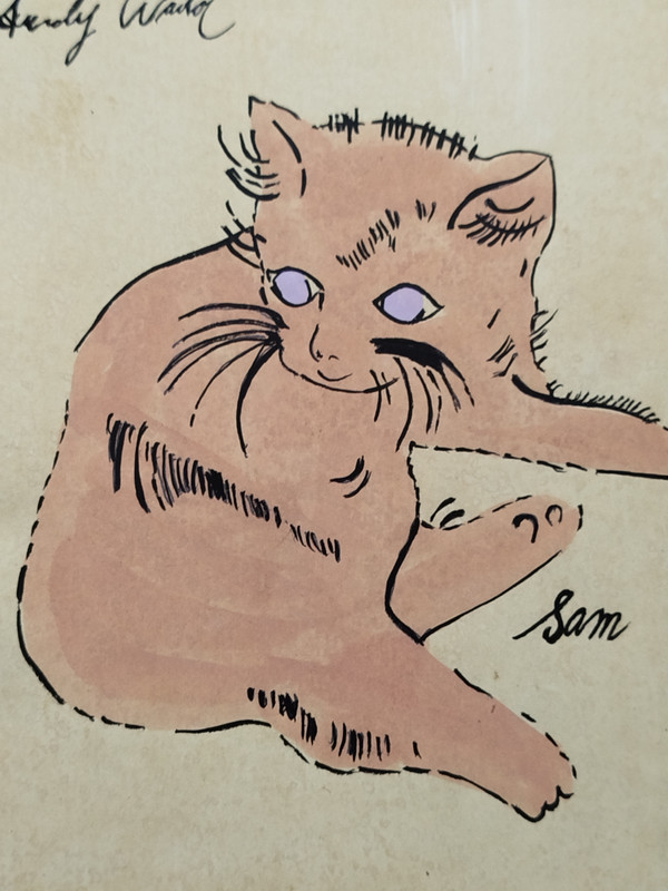 Andy Warhol painting drawing on old paper signed stamped vtg