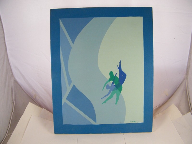 1982 WORSLEY PAINTING ACROBATS ON BLUE 16″ X 20″