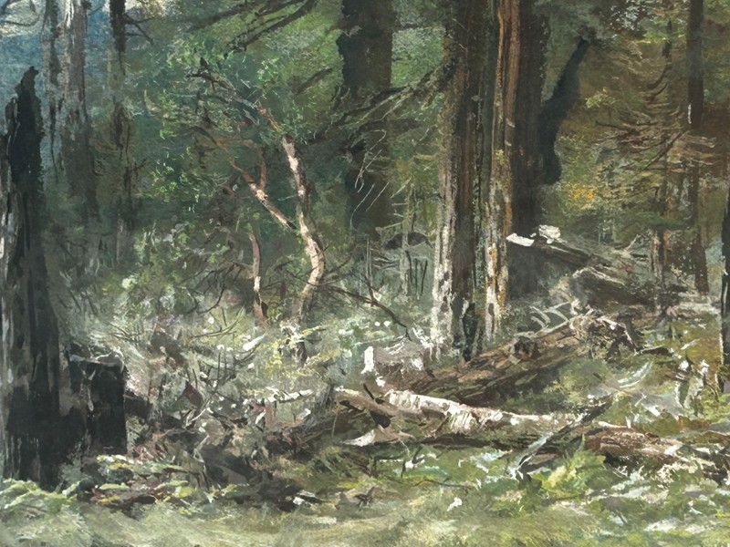 "Western Wilderness Interior" William Keith, California Tonalist, Forest Stream gallery
