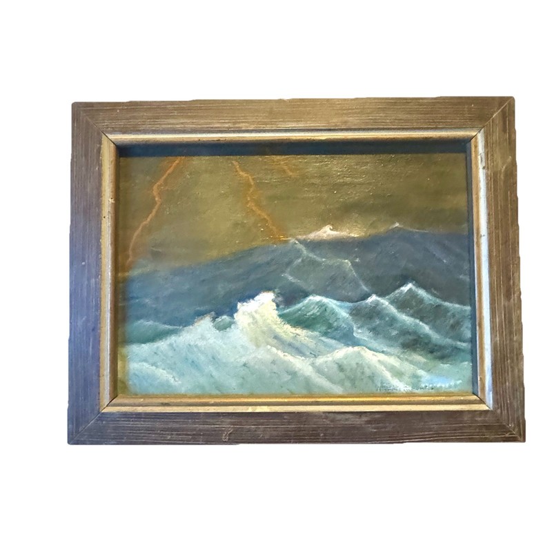 William R. Adam’s Original Vintage Oil Painting-1970-Shipwreck At Sea-Framed