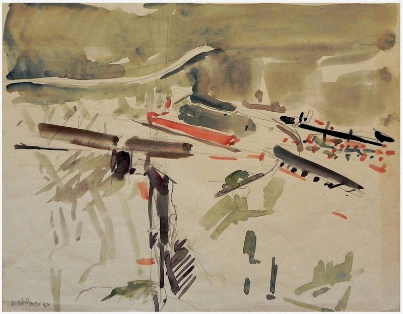 Uri Stettner Landscape in Jerusalem 87/Israeli Jewish French Lyrical Abstraction
