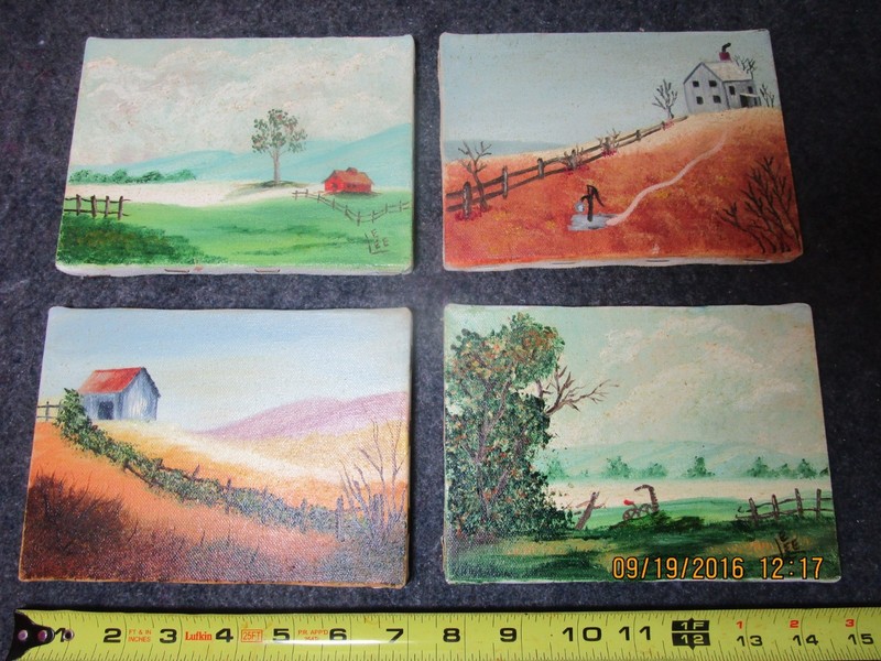 lot of 4 small original landscape oil paintings artist signed Le Lee 5″x7 » each
