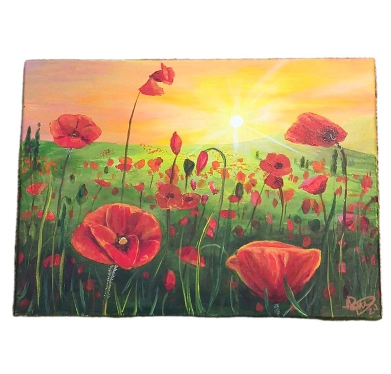 Amanda Beth Ramos «POPPIES» 2024 Signed Acrylic on Canvas 12×16 Unframed