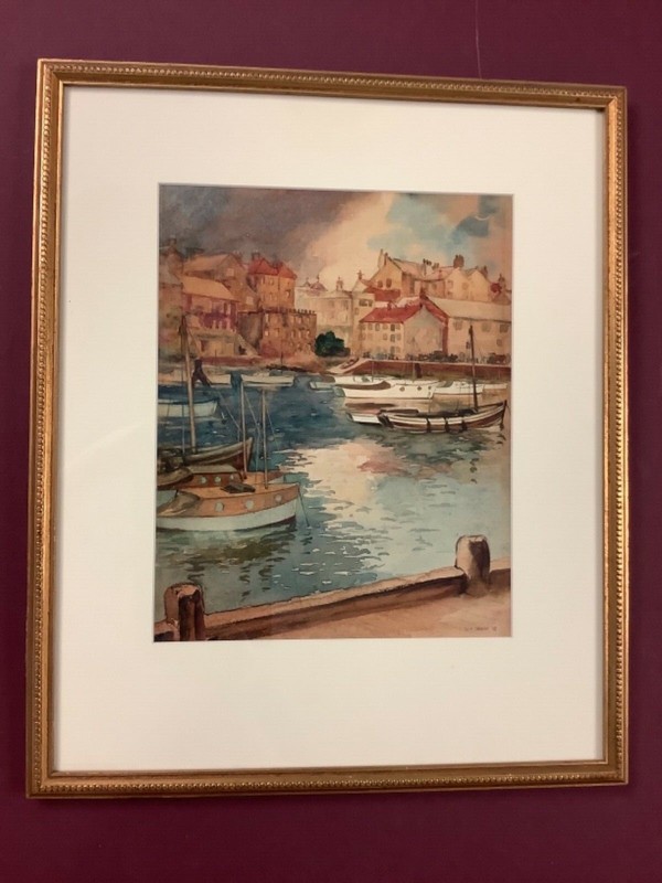 British Artist William Austin Starmer Seaport Watercolor 1938