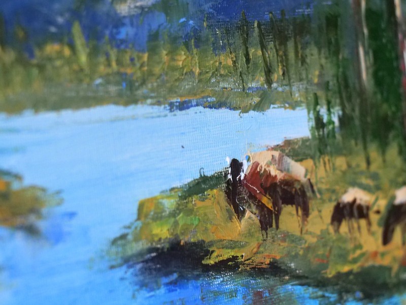Grand Teton Bison Landscape 10x12" Wildlife Mountain Lake Oil Painting gallery