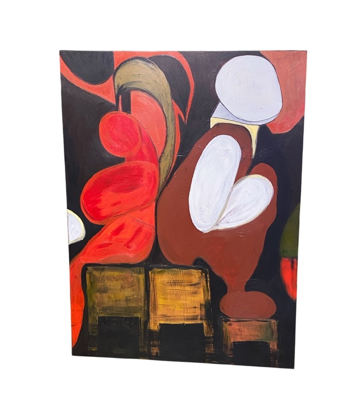 #6821 Acrylic on Canvas Abstract Signed YJR 48" H "L'enceinte et les oiseaux " gallery