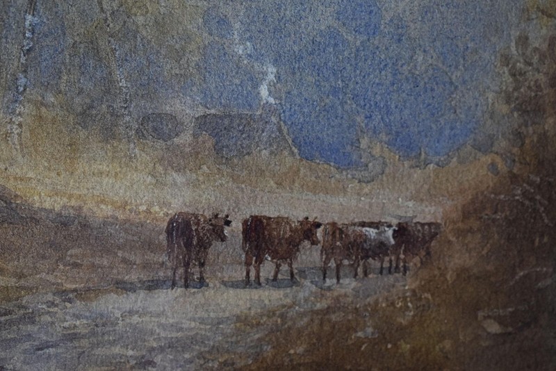 PASTORAL SCENE DERBYSHIRE PEAK DISTRICT ANTIQUE WATERCOLOUR FRANK GRESLEY c1890 gallery