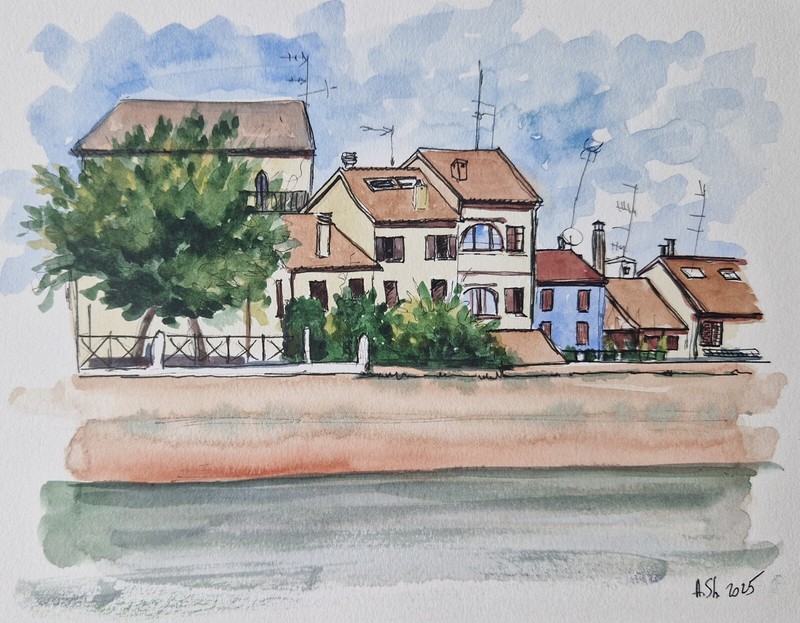 Original watercolor painting italian cityscape summer landscape 7×9.5″ artwork