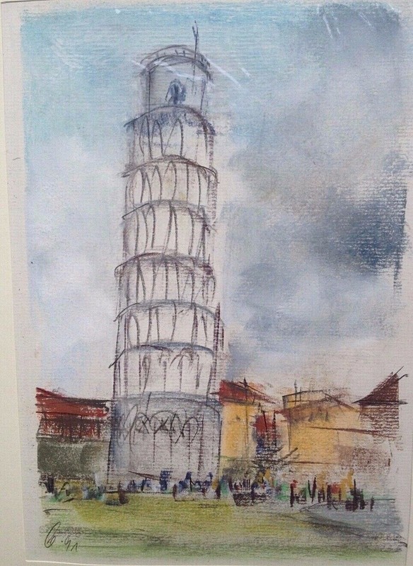 Franz Ehmke *1928 -2018 GDR Painter Pastel Mediterranean Slate Tower Of Pisa