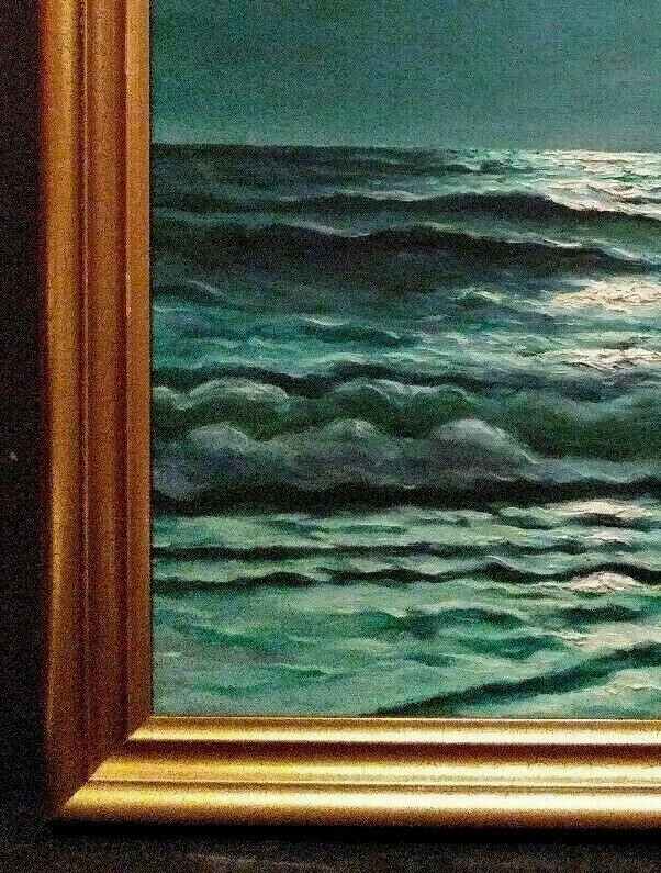 LISTED AMERICAN FRANK FERRUZZA Sd MOONLIT SAILBOAT ORIGINAL OIL on CANVAS FRAMED gallery