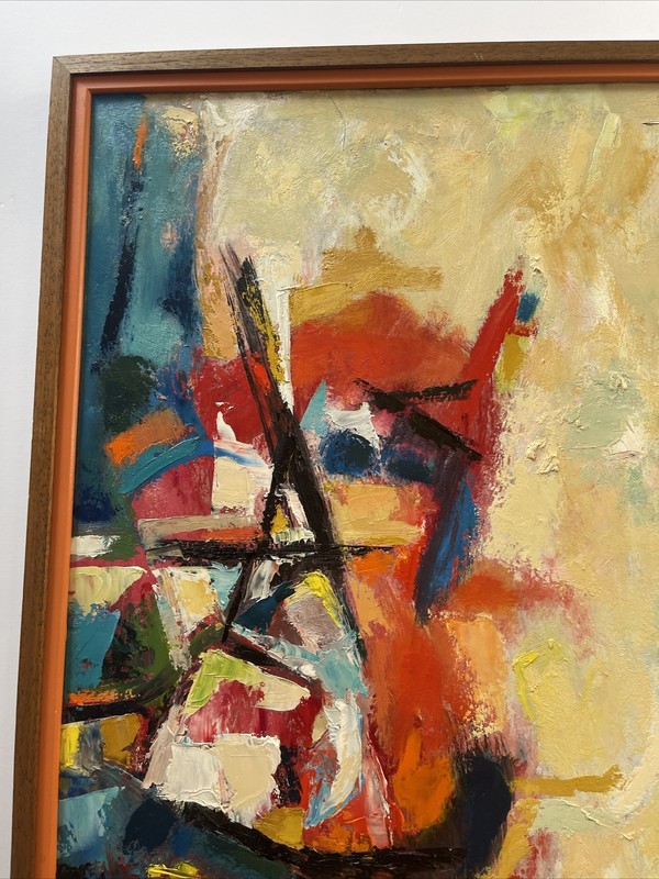MID CENTURY PAINTING MODERNISM Abstract Colorful Bold 1960 Oil EXPRESSIONISM gallery