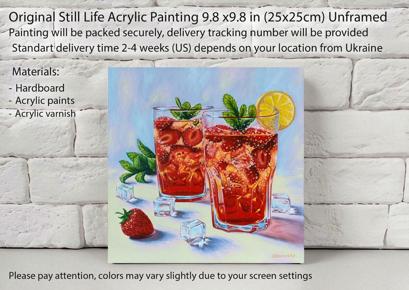 Strawberry Red Cocktail Painting Drink and Food Kitchen Art Still Life Bar Art gallery