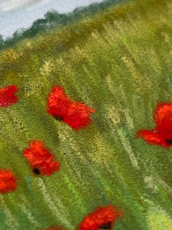 ACEO Original Soft Pastel Red Poppy Field Flowers ATC - OOAK gallery