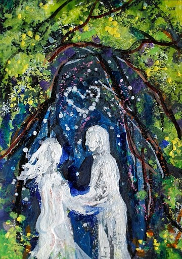 ACEO Original Painting Divine Energy Soul Union Self TWIN FLAME Love Stars ART