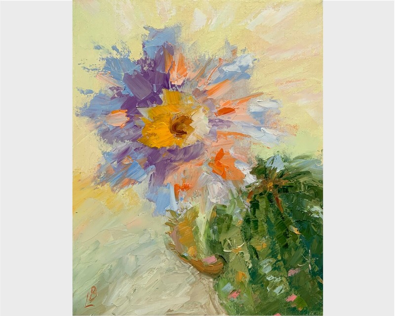 Cactus oil painting Beautiful flower Impressionism Original Art 8×10 Elena Boyko