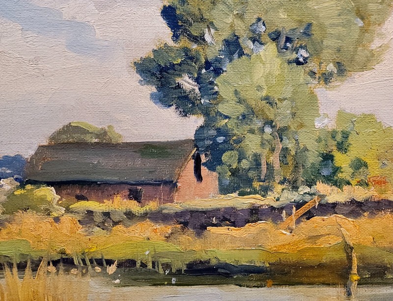 Arthur Hill Gilbert -Red Barn in a Farm Landscape -c1930s Oil painting gallery