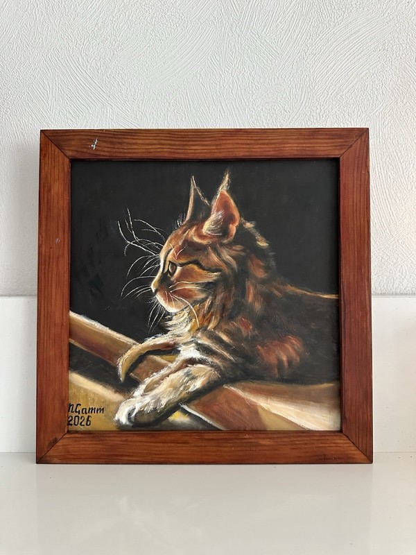 original oil painting, Cat, Portrait Of Pet, Wall Art 11,8×11,8 Inch, 30x30cm