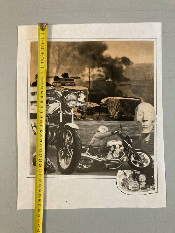 Beautiful Collage 1980 Motorcycle Death Antique to Identify Workshop Art 20th gallery