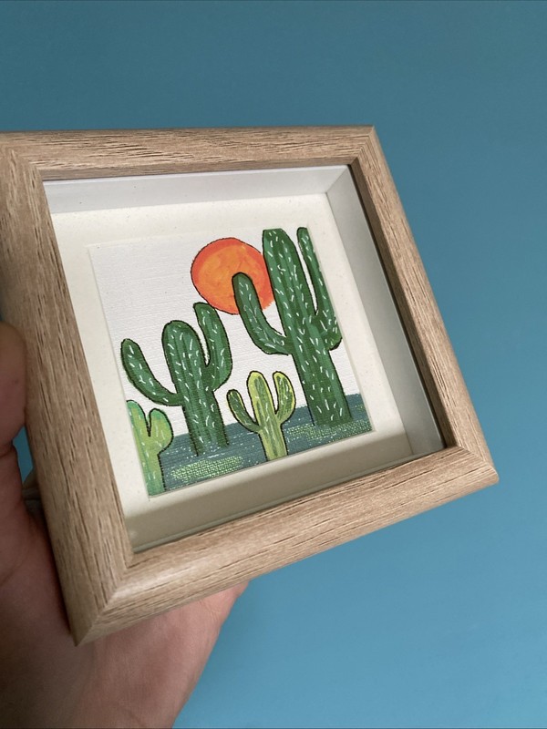 Cactus Original Acrylic Painting Mini,small,4/4 Framed gallery