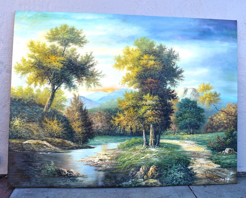 COUNTRYSIDE RIVERSIDE VIEW 36X48″ HAND PAINTED OIL PAINTING DECO ART GIFT 302