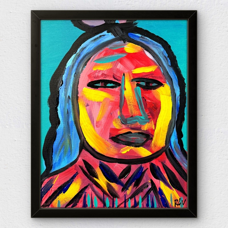 Original Expressionist 11×14 Acrylic Portrait Signed Canvas Wall Art The Chief