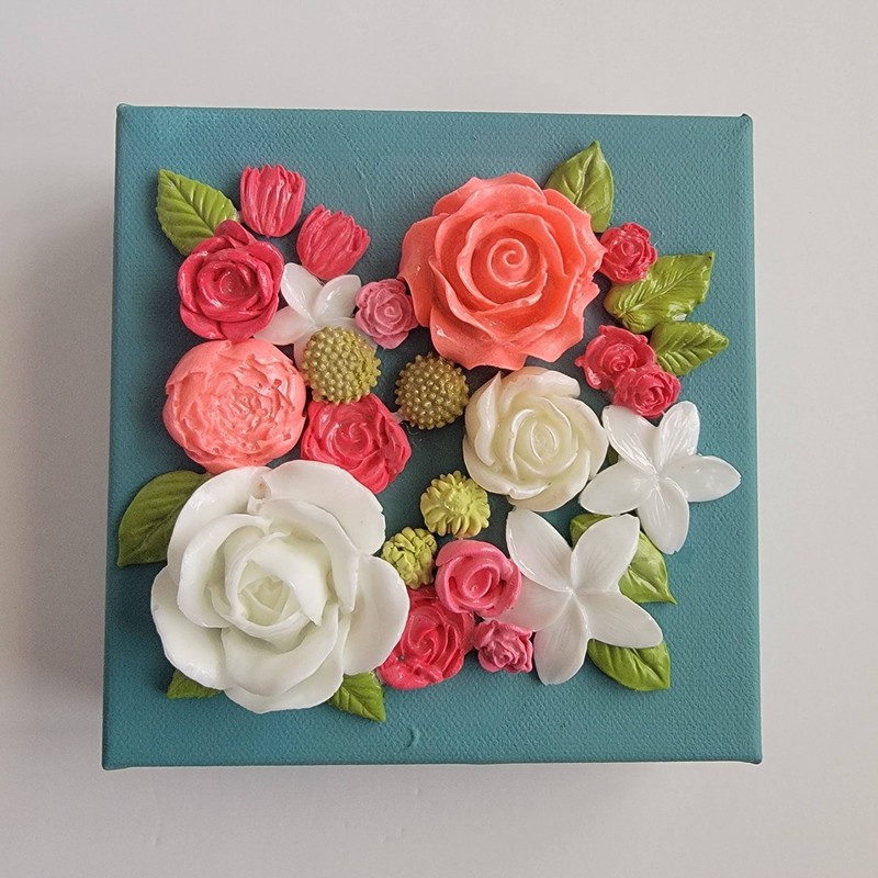 Art Handmade sculpture Painting On Canvas Texture Flowers Colorful 3D 6×6 inch