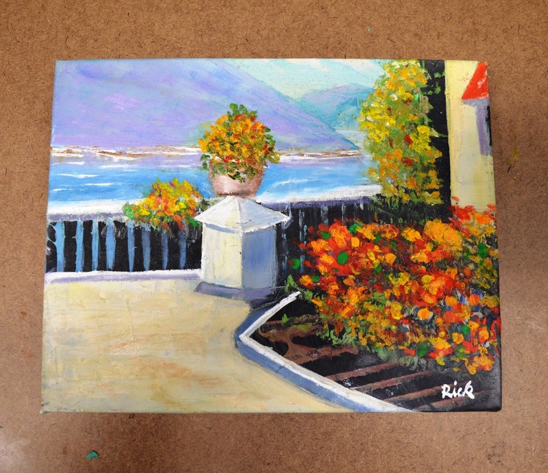 EUROPE MEDITERRANEAN VILLA OCEAN VIEW HAND PAINTED 10″ OIL PAINTING ART GIFT 334