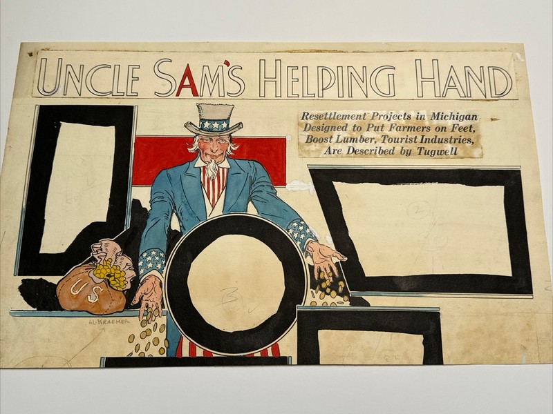 ANTIQUE PAINTING ILLUSTRATION JOSEPH L KRAEMER LISTED FAMOUS Uncle Sam Iconic