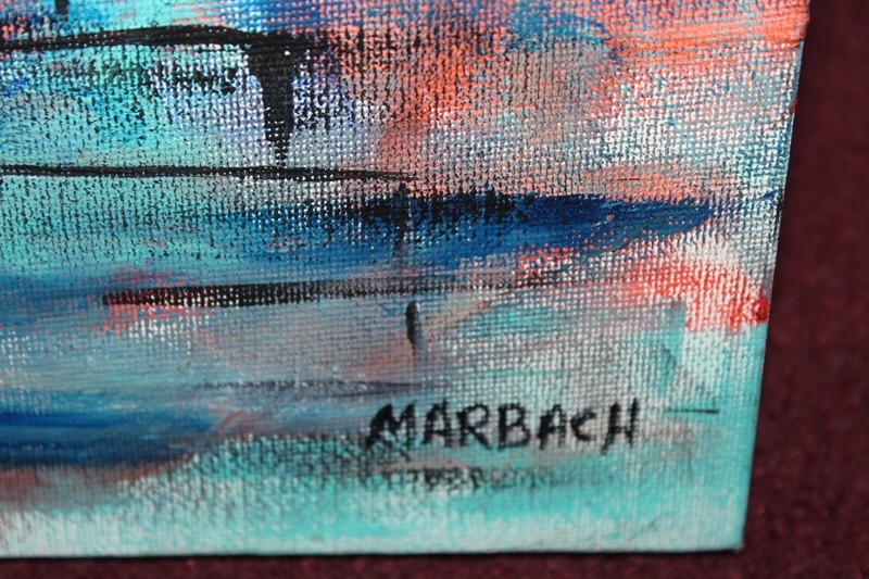 Original Outsider Art Painting Abstract House In The Woods Signed Marbach 2009 gallery
