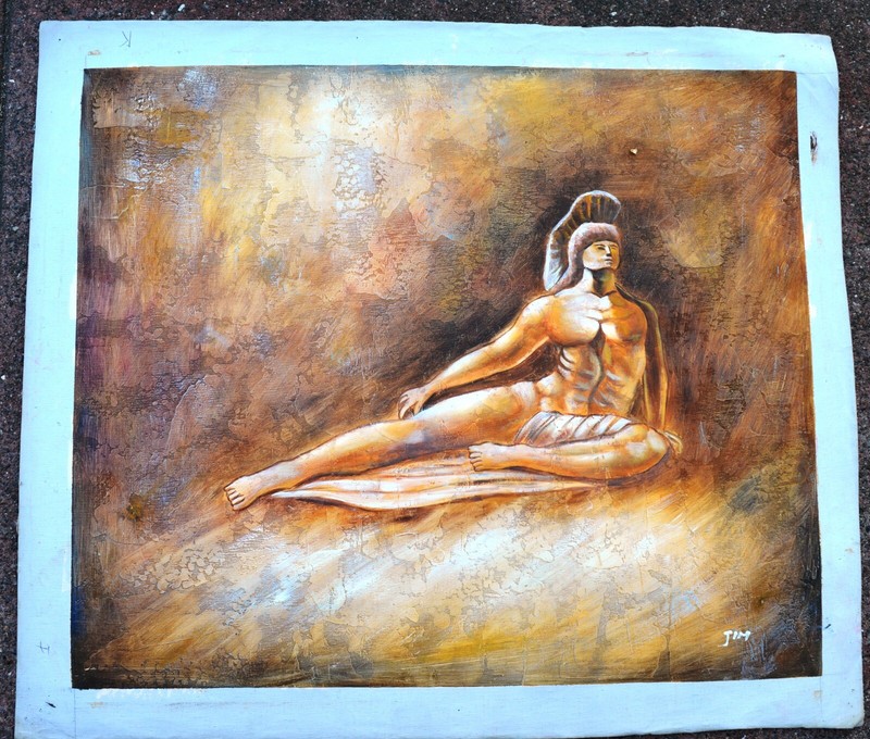 ANCIENT STRONG WARRIOR TEXTURED PAINTED 24″ CANVAS OIL PAINTING ART GIFT F201