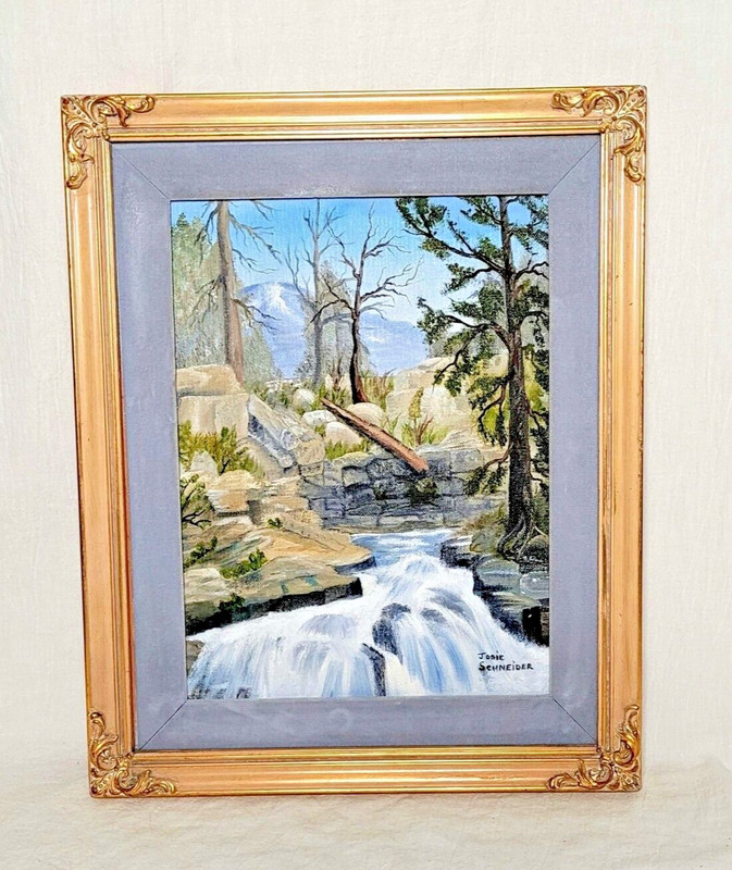 Framed Waterfall Landscape Waterfall Oil Painting By Josie Schneider 12.5×15.75