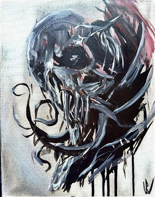 Abstract Skull Art Painting 11x14 Acrylic On Canvas Dark Gothic Wall Decor gallery