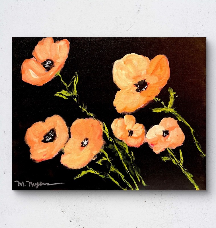 Mary Myers Original Orange Poppies 11x14 Acrylic Signed Expressionist Floral