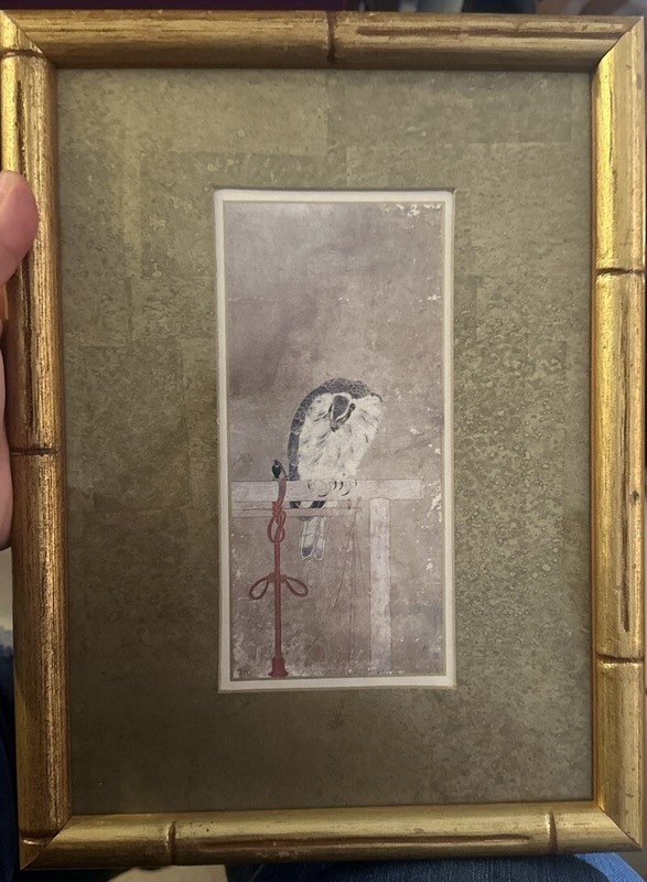 Gold Plated Bamboo Framed Chinese Print Depicting Falcon On